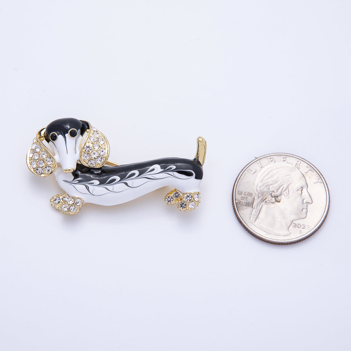 Vintage Gold 44.2mm x 24.2mm Micro Paved CZ Dachshund Wiener Dog Puppy Pet Brooch Pin | BH-014
