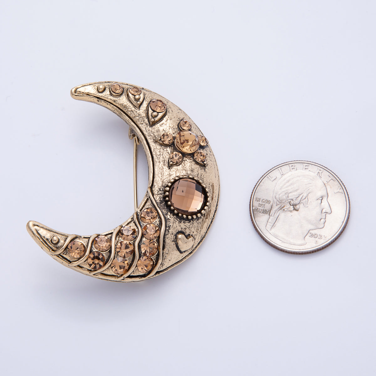 Vintage Gold 51mm x 43mm Celestial Crescent Moon Pin Brooch | BH-081