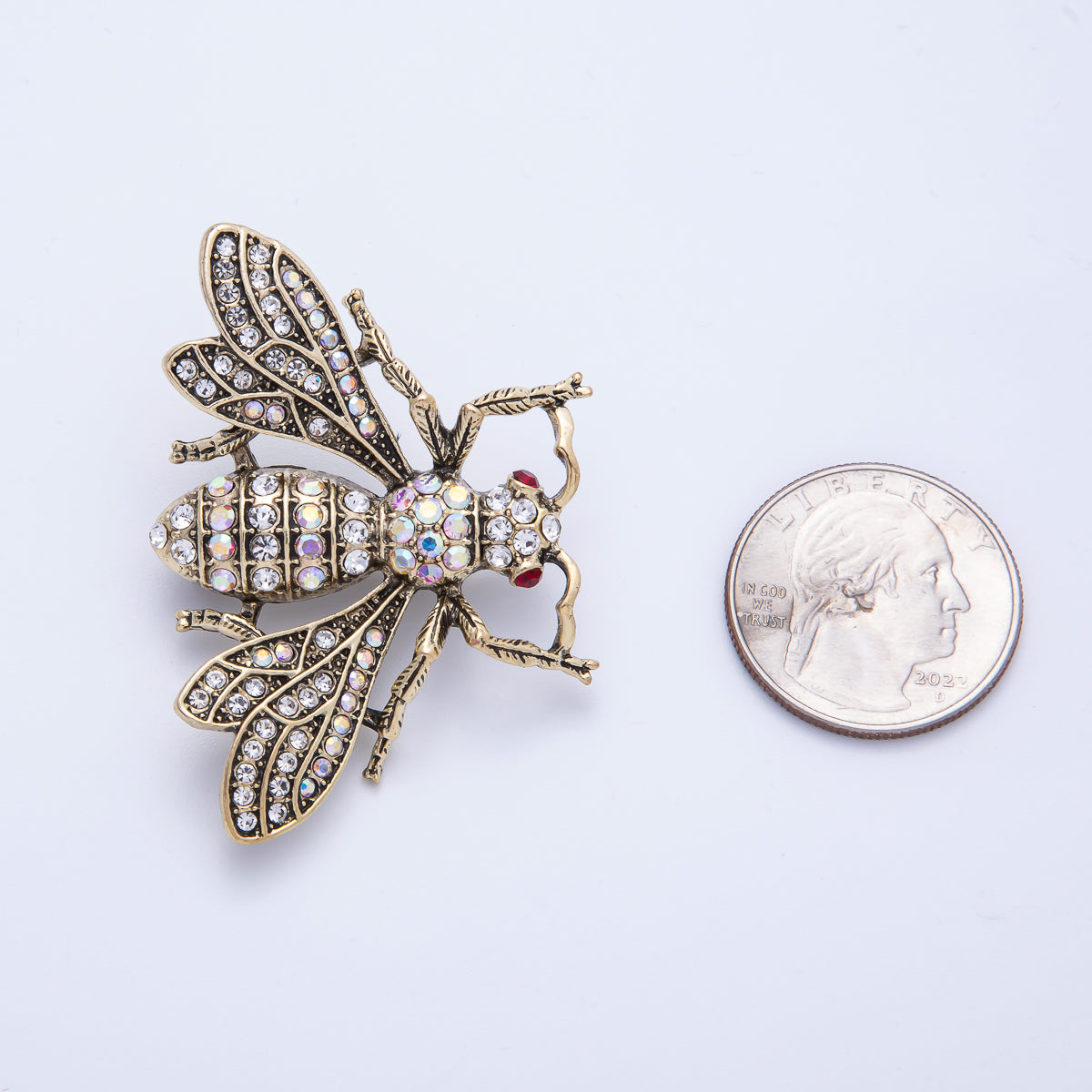 Antique Gold 50mm Micro Paved CZ Bumble Bee Insect Brooch Pin | BH-045