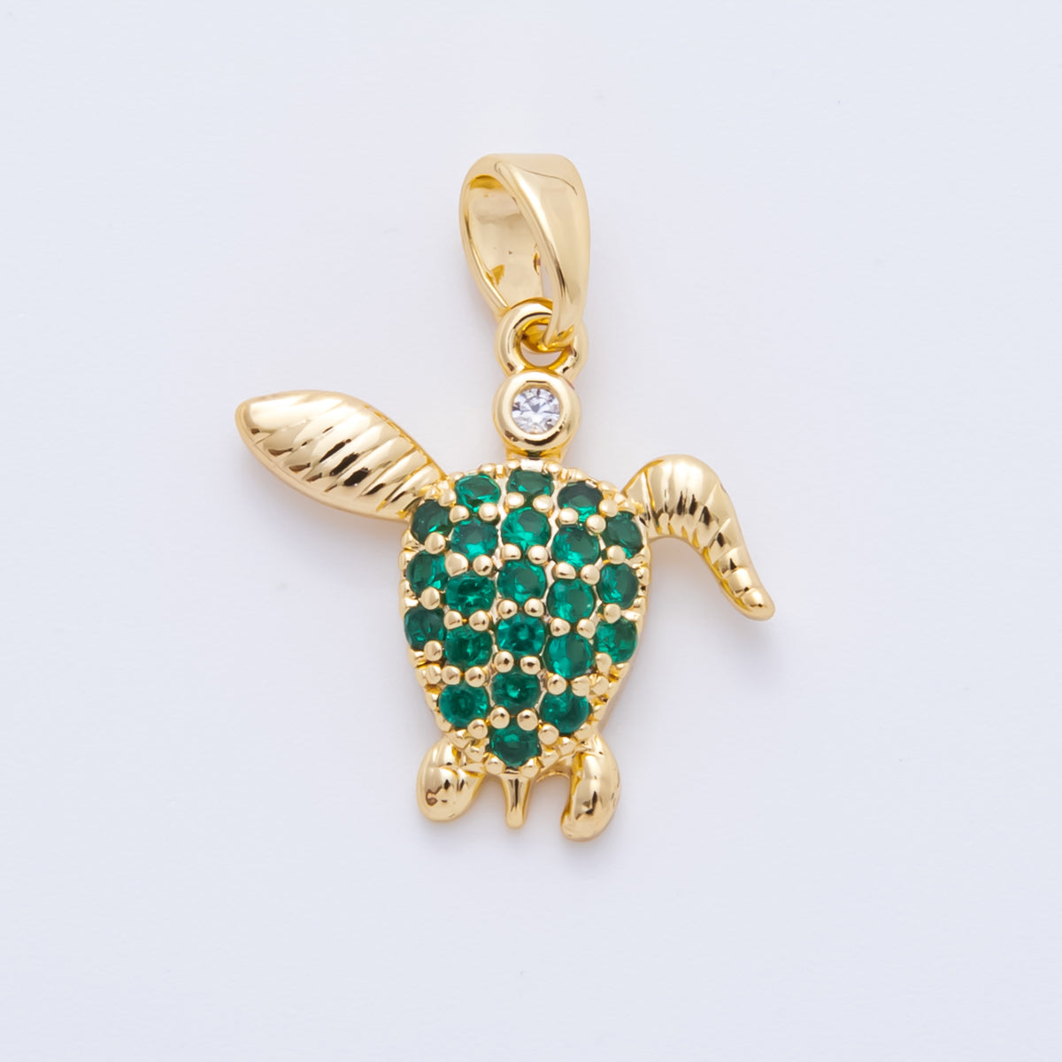 18K Gold Filled 21mm Green Micro Paved CZ Tortoise Turtle Charm | AH813