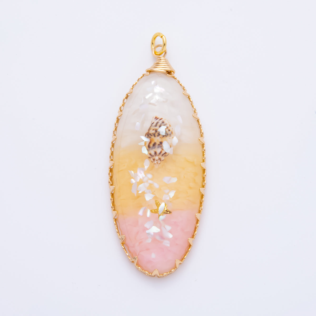 18K Gold Filled 55mm Sunset Sand Beach Gradient Resin Oval Charm | AH873