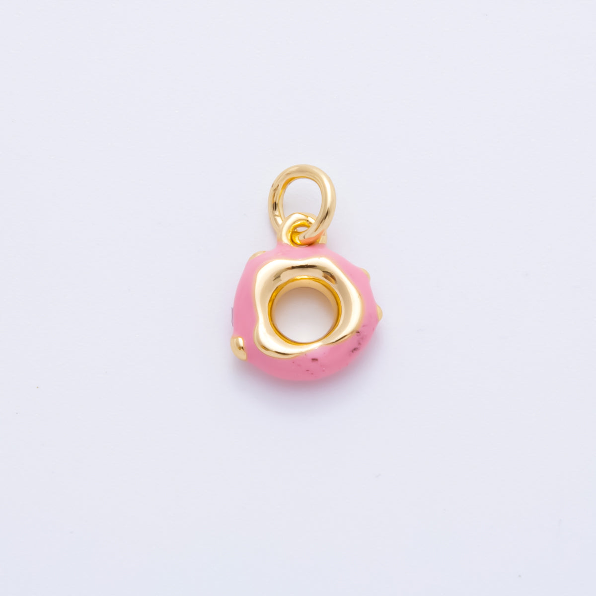 18K Gold Filled 14mm Pink Enamel Strawberry Donut 3D Multidimensional Charm | AH917