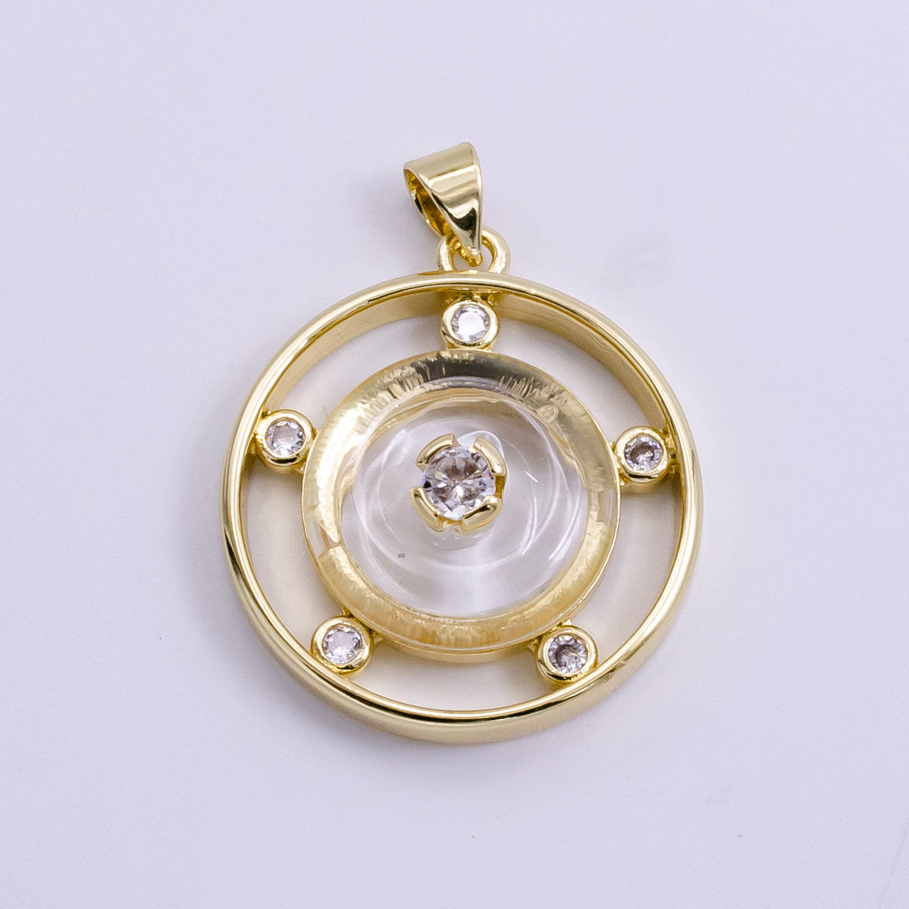 14K Gold Filled Clear Quartz, Rose Quartz, Amethyst Multiple CZ Open Round Pendant | AH055 - AH057
