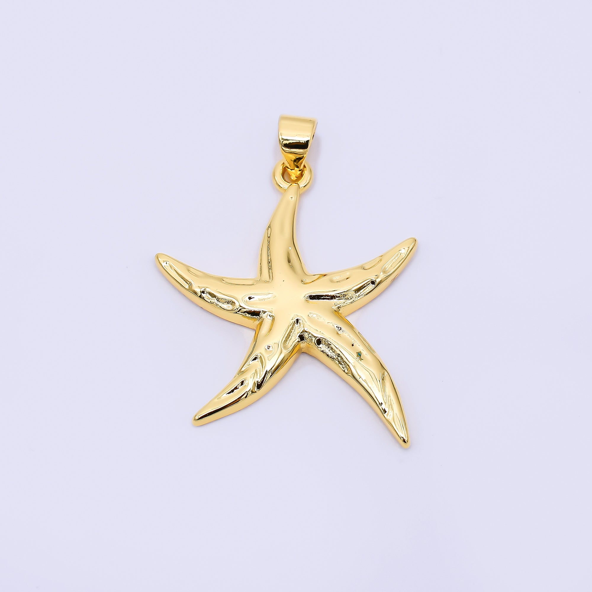 24K Gold Filled 20.5mm Hammered Sea Starfish Animal Charm | AH00502
