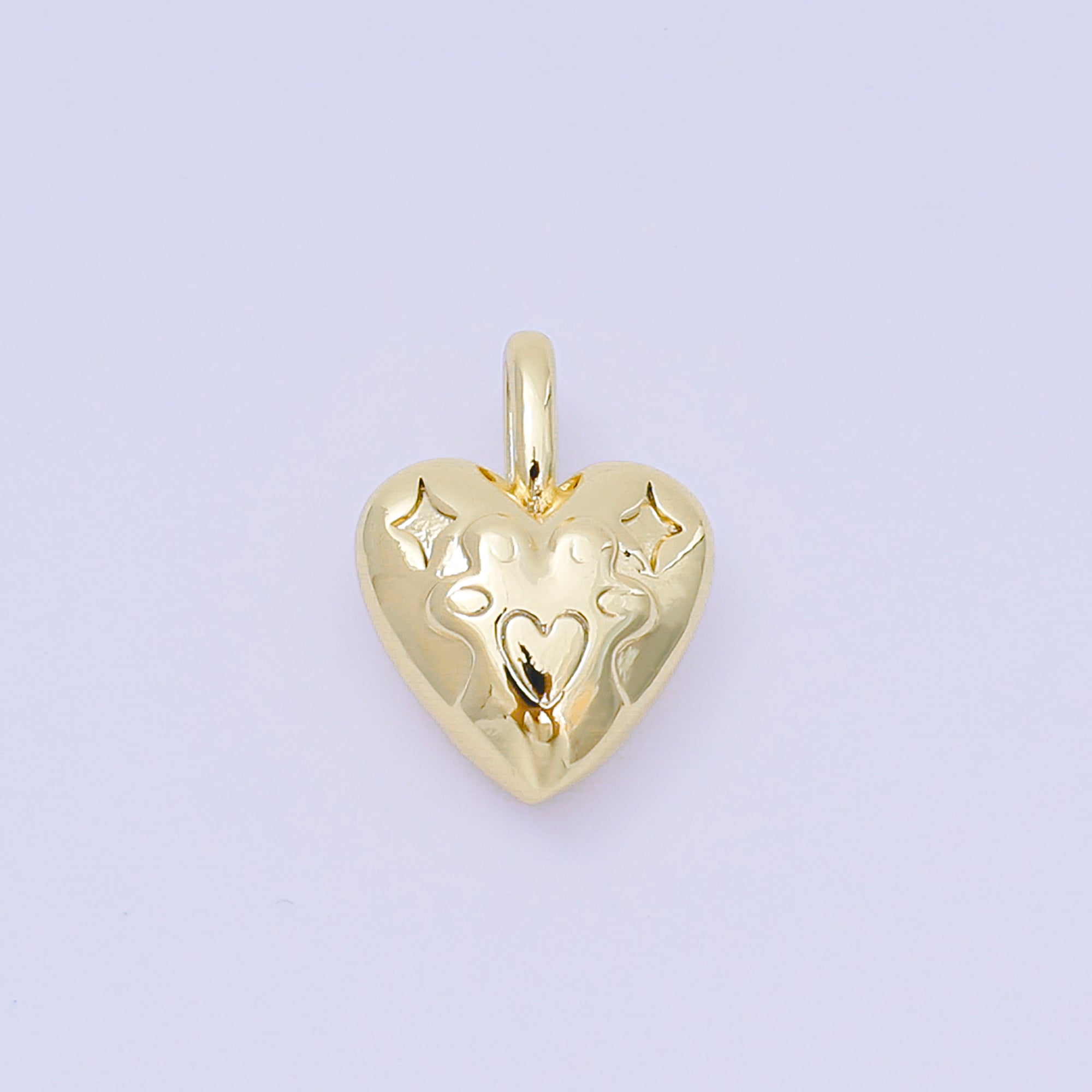 24K Gold Filled 13.5mm Star Pawprint Engraved Chubby Heart Pendant in Gold & Silver | AH517