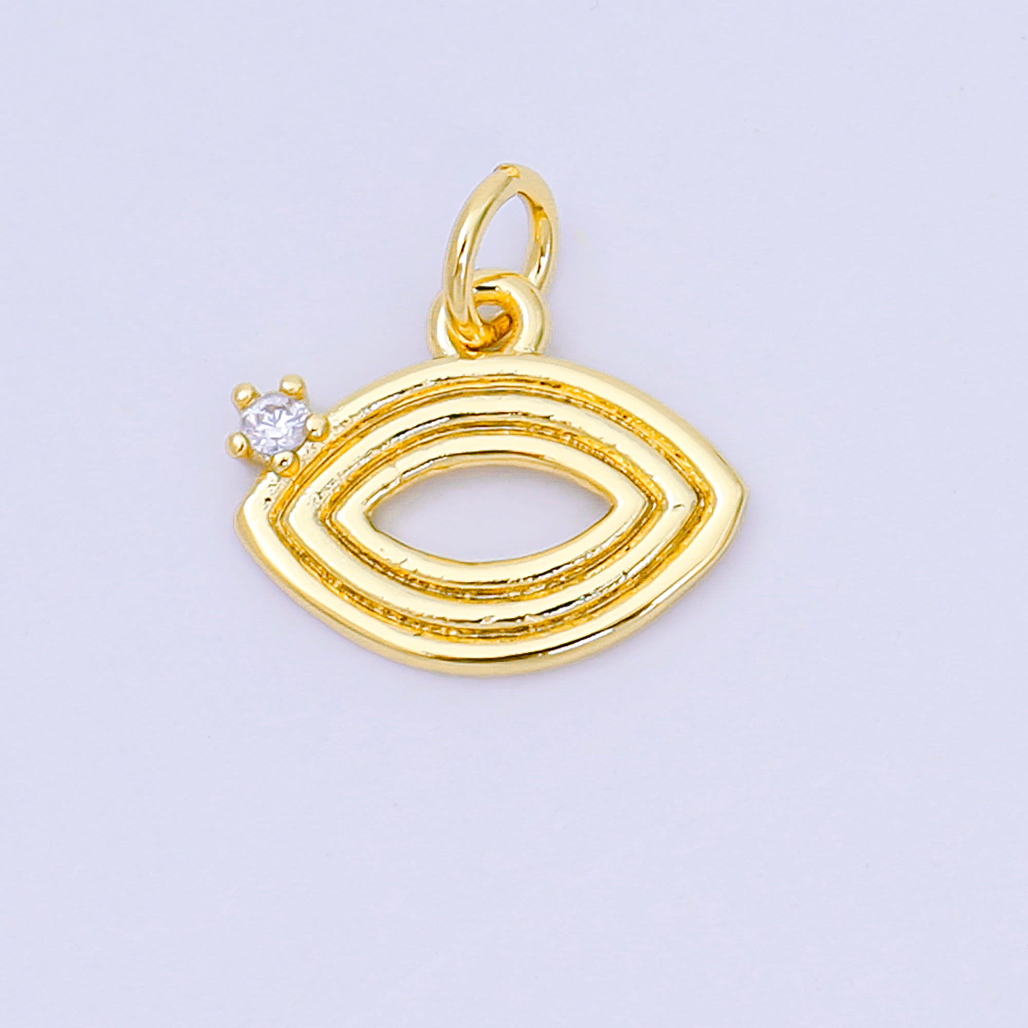 24K Gold Filled 11mm Clear CZ Open Ribbed Navette Geometric Charm | AH640