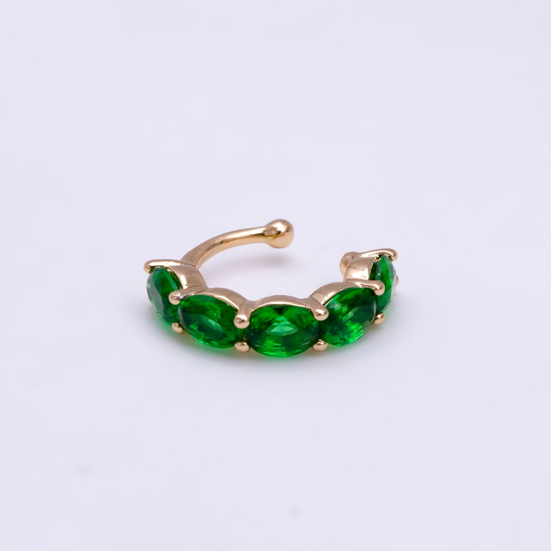 Muted Gold Filled Green CZ Oval Conch Ear Cuff Earrings | AI-00001