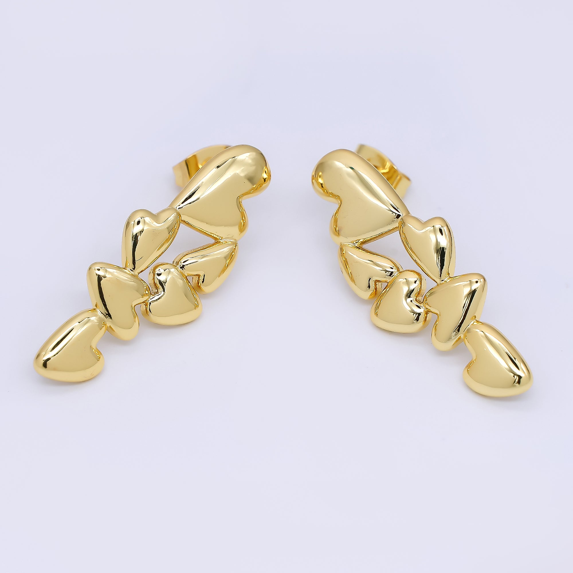 24K Gold Filled 32.5mm Multiple Hearts Drop Stud Earrings | AI456