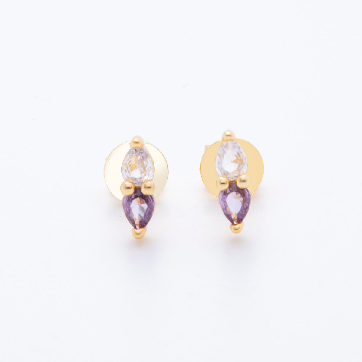 18K Gold Filled 9.5mm Pink, Purple CZ Twin Teardrop Linear Studs Earrings | AJ275 AJ276