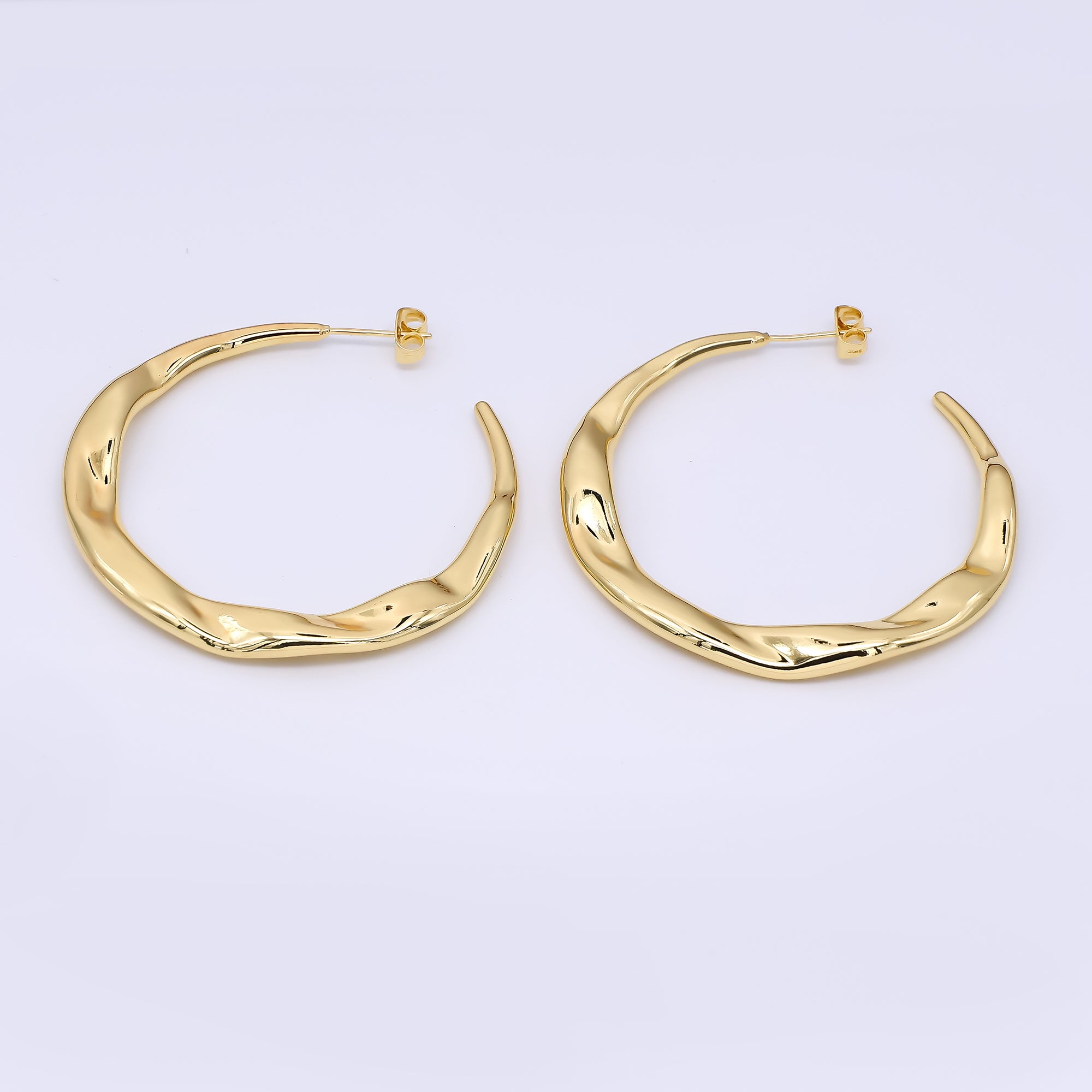 24K Gold Filled 50mm Minimalist Molten C-Shaped Hoop Earrings | AJ078