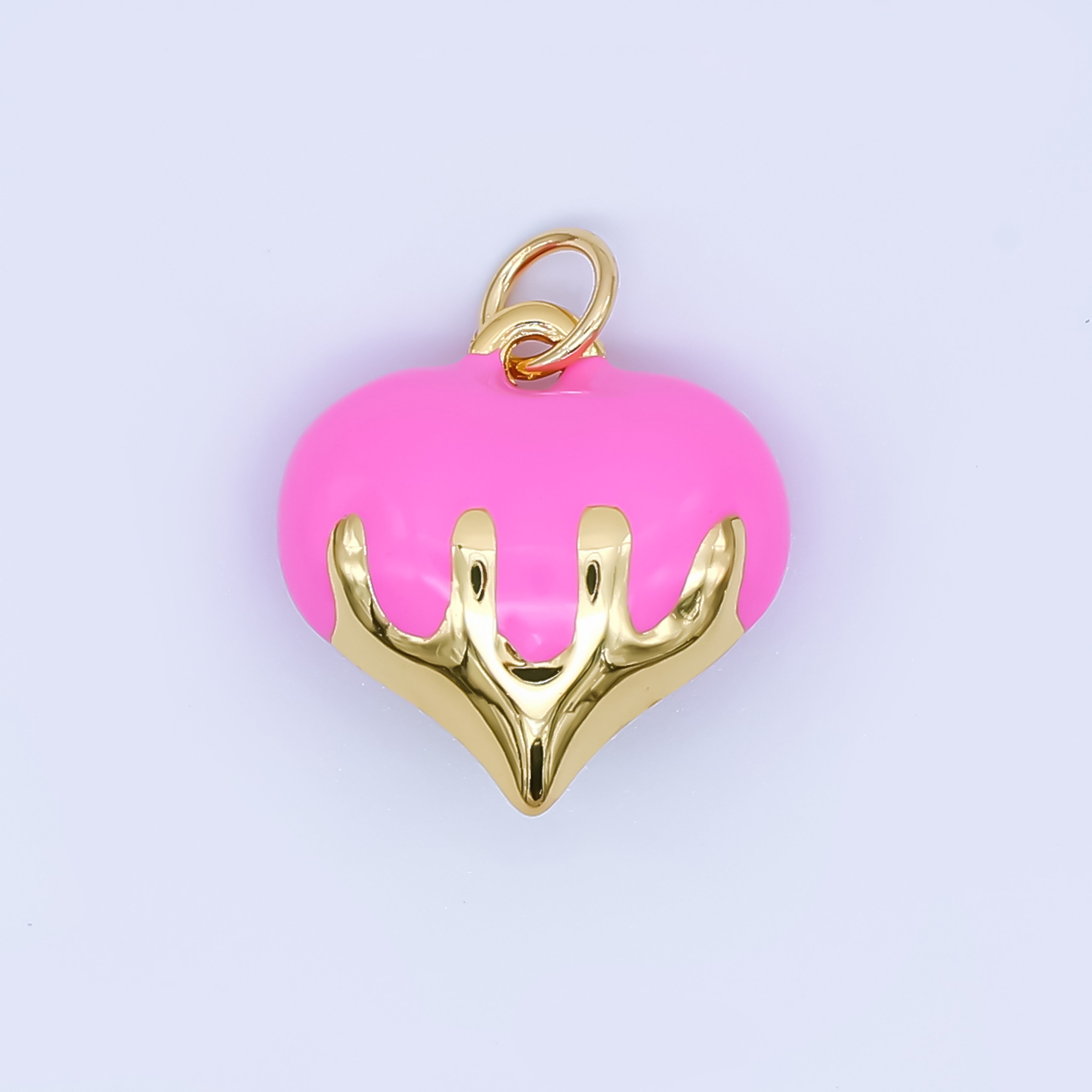 24K Gold Filled 16mm Blue, White, Pink, Red, Black Molten Drip Heart Multidimensional 3D Charm | AJ426 - AJ428