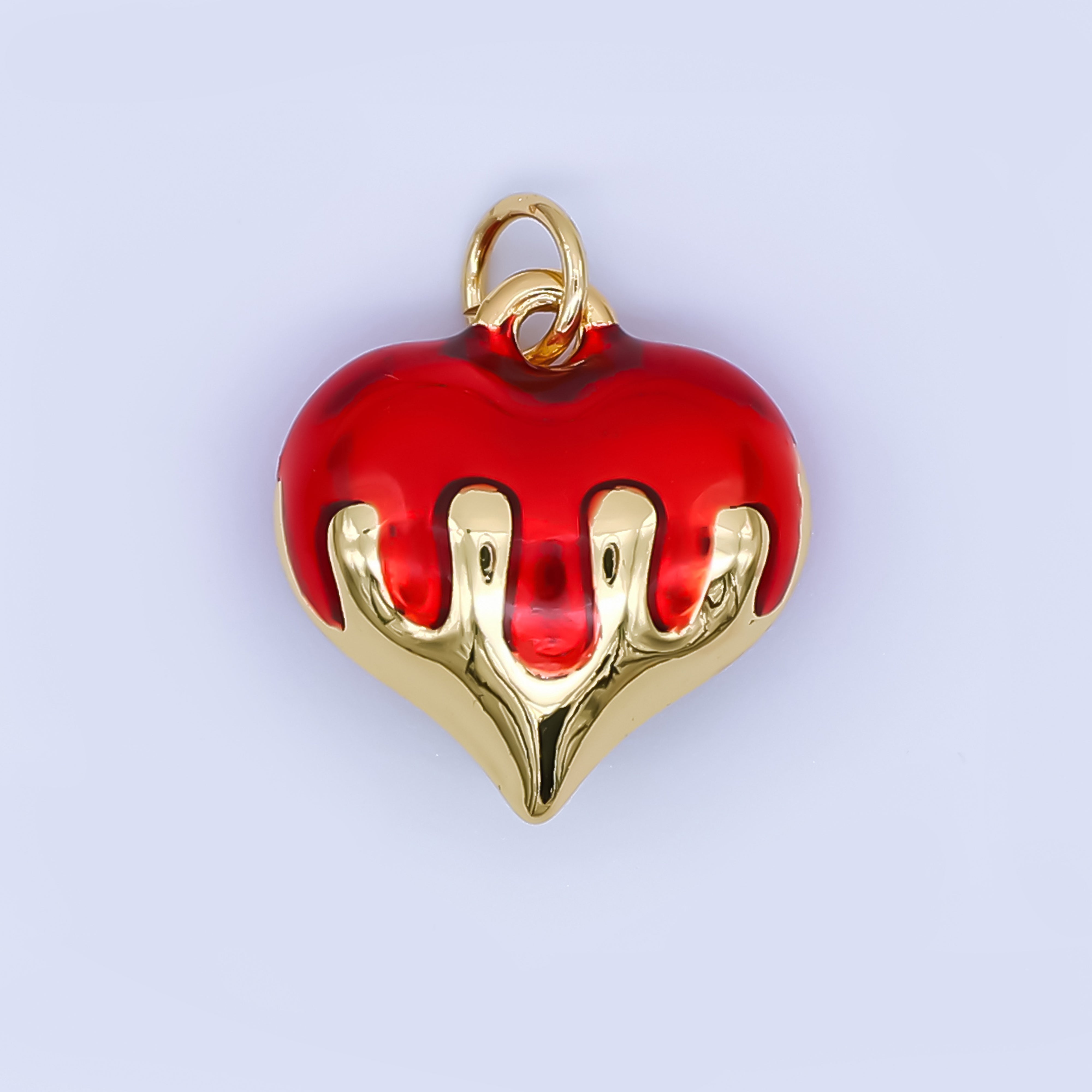 24K Gold Filled 16mm Blue, White, Pink, Red, Black Molten Drip Heart Multidimensional 3D Charm | AJ426 - AJ428