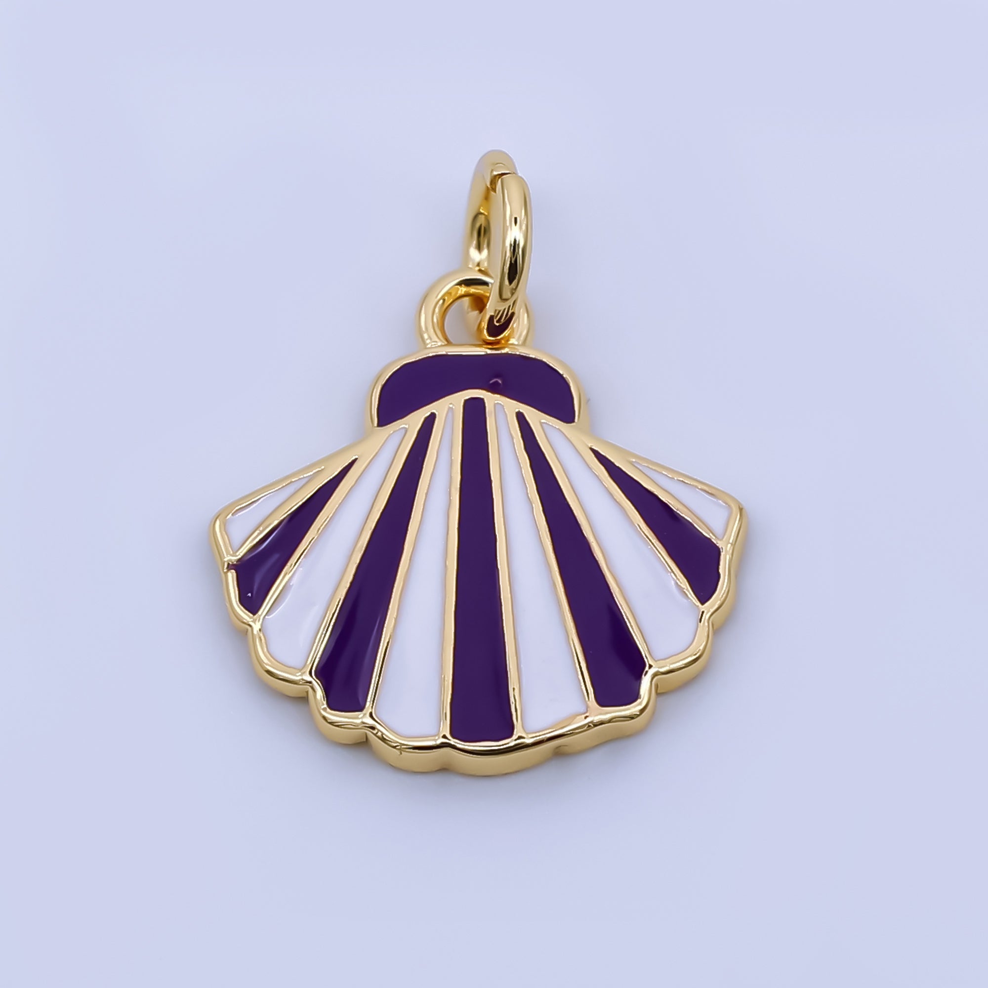 24K Gold Filled 14mm Blue, Purple, Pink, Light Blue Striped Enamel Sea Shell Charm | AJ429 - AJ430