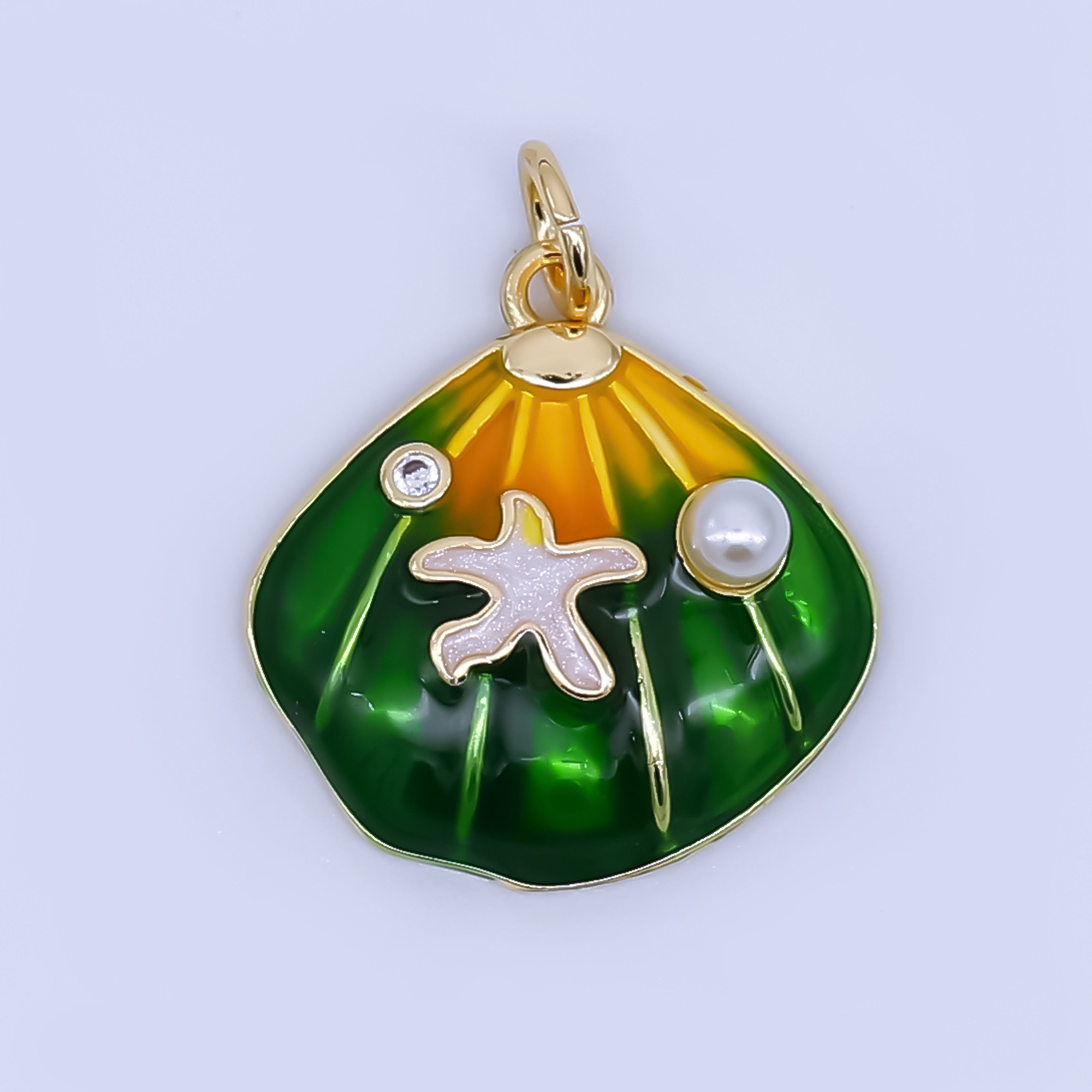 24K Gold Filled Green, Orange, Teal, Blue Starfish Scallop Clam Sea Shell Charm | AJ431 AJ432