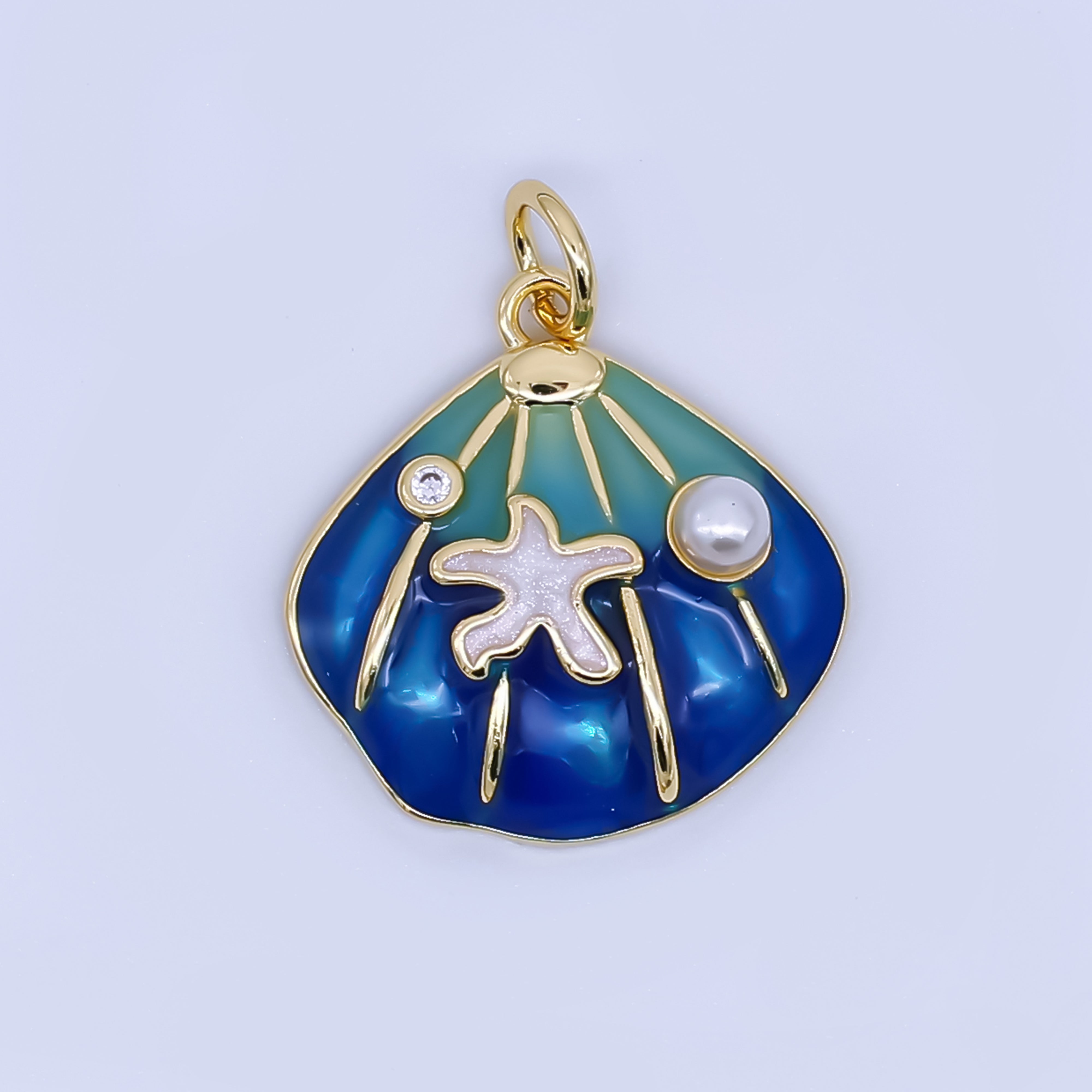 24K Gold Filled Green, Orange, Teal, Blue Starfish Scallop Clam Sea Shell Charm | AJ431 AJ432