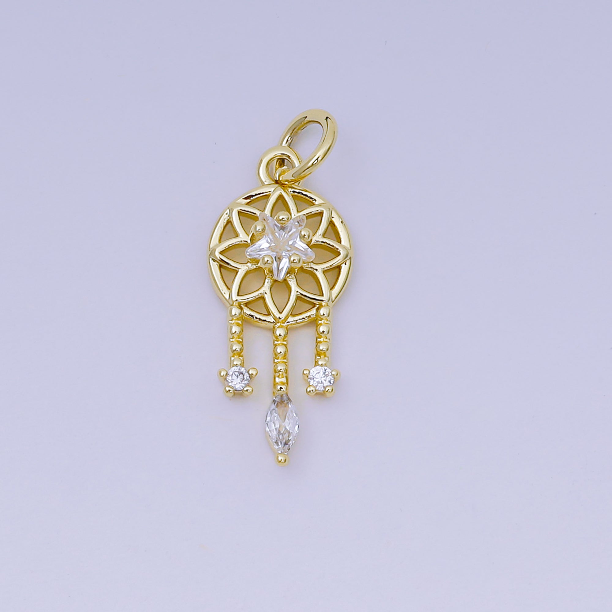 24K Gold Filled 19.5mm Clear, Pink CZ Dreamcatcher Charm in Gold & Silver | AJ469 AJ470