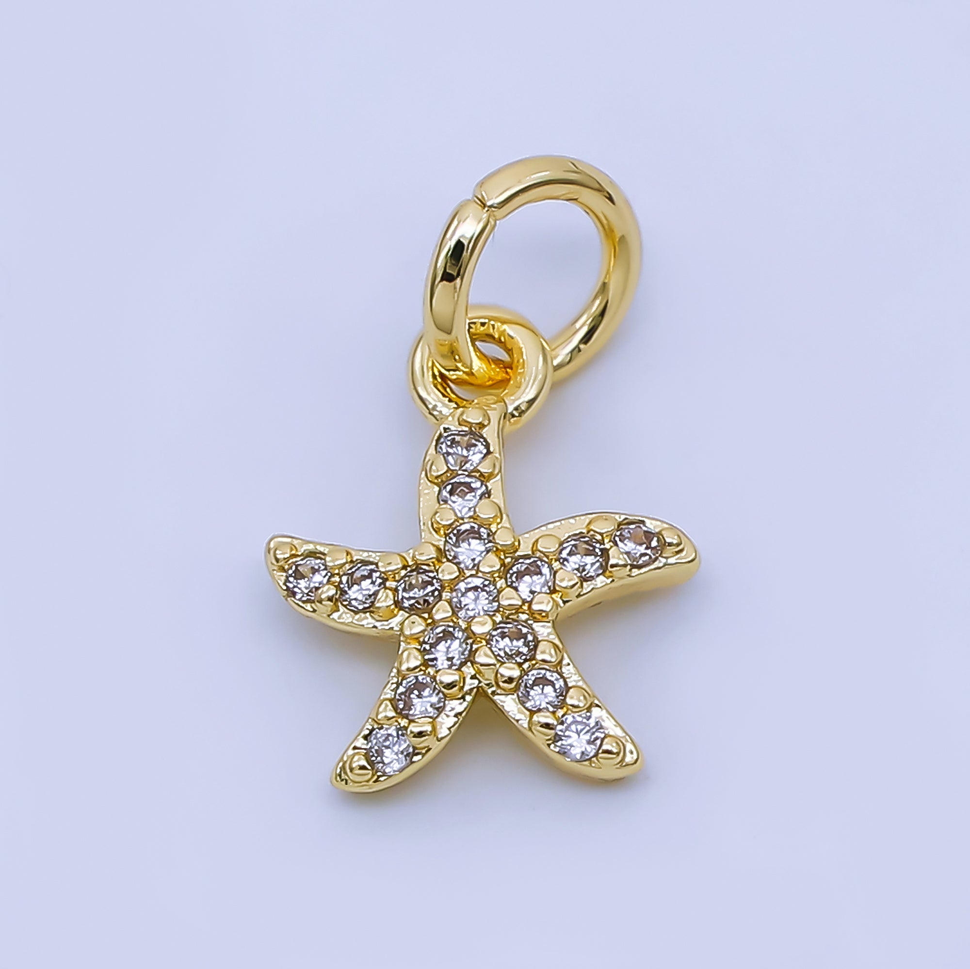 24K Gold Filled 10mm Micro Paved CZ Starfish Charm | AJ478