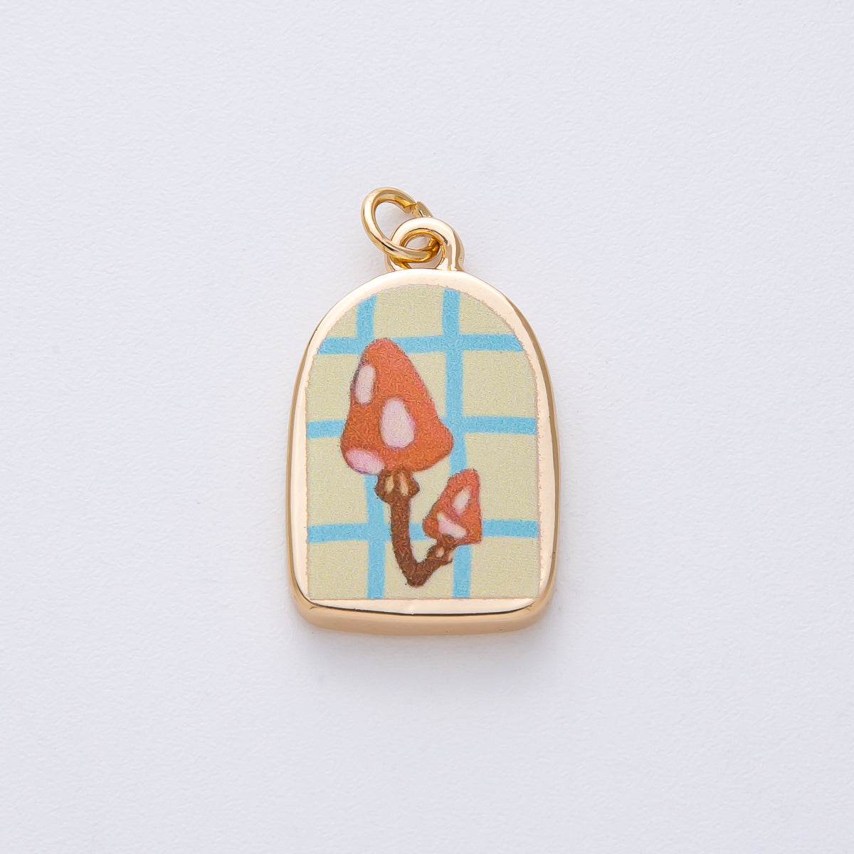 18K Gold Filled 23mm Red Mushroom Yellow Gingham Charm | AJ522