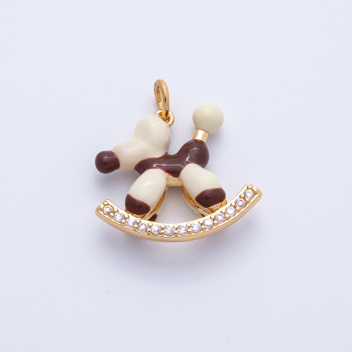 18K Gold Filled 20mm Blue, Brown Enamel Puppy Animal CZ Charm | AK209