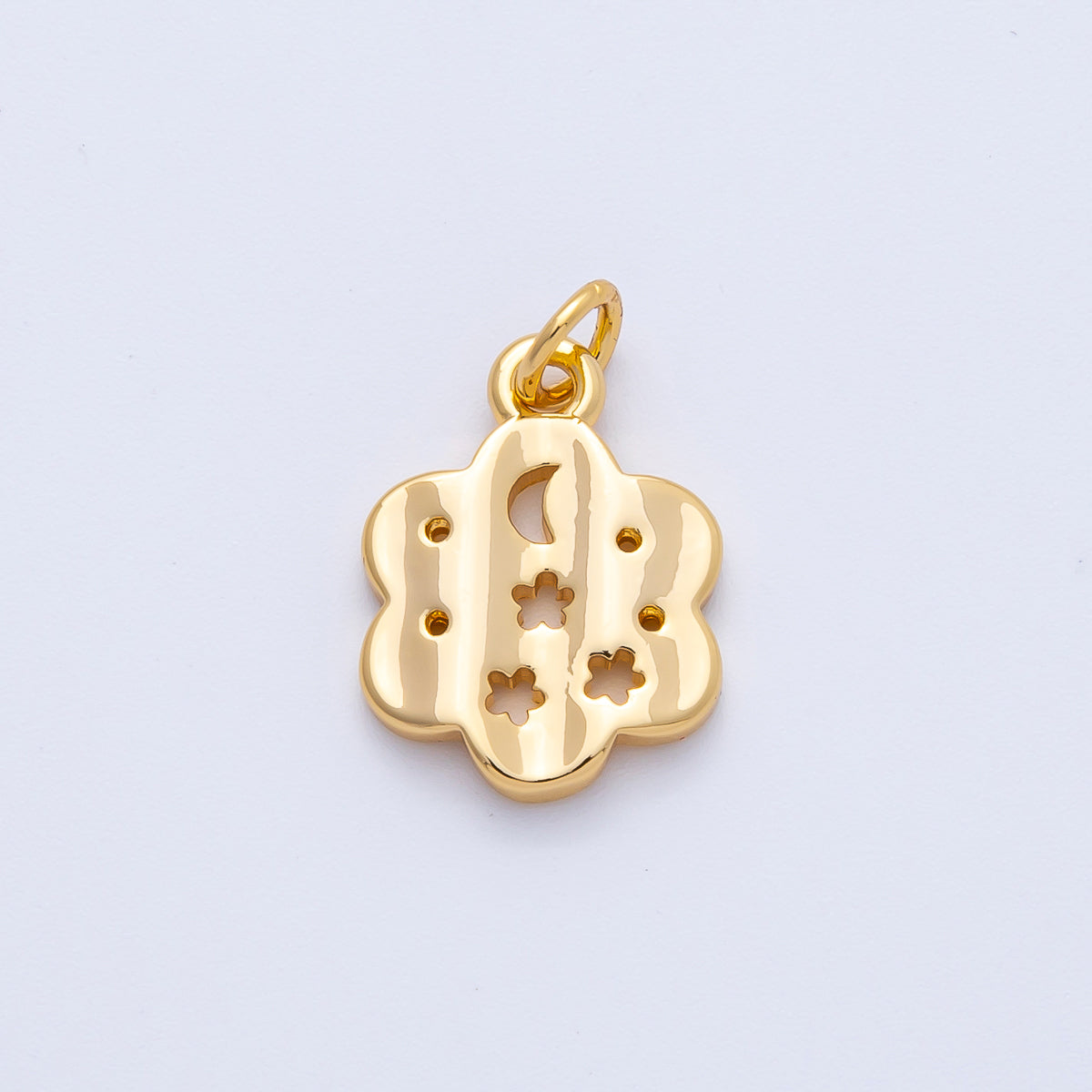 18K Gold Filled 16.5mm Celestial Sun Moon Hammered Flower Charm | AK011