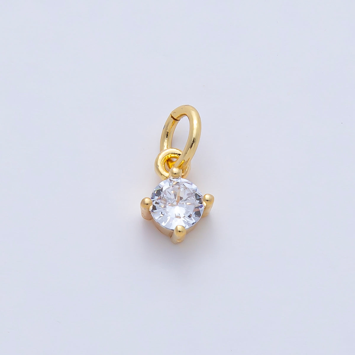 18K Gold Filled 8mm Clear CZ Round Mini Charm | AK026