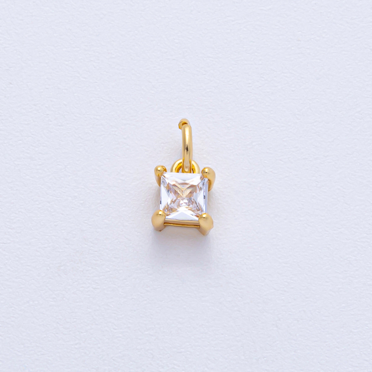 18K Gold Filled 6.3mm Clear CZ Square Baguette Mini Charm | AK030