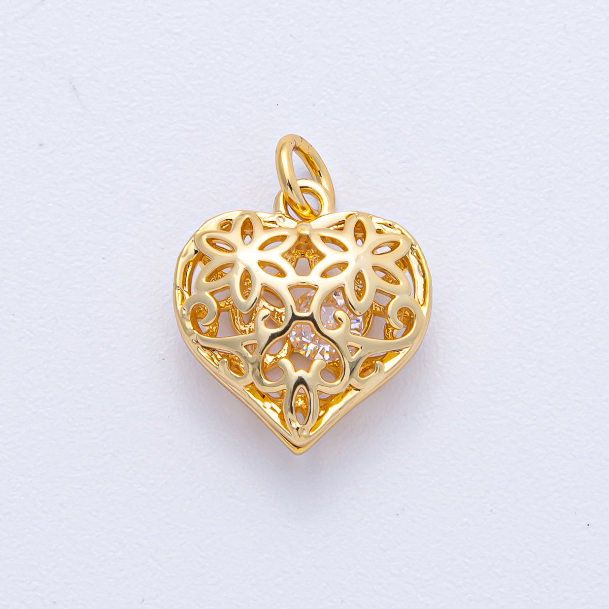 18K Gold Filled 15mm Filigree Open Chubby Heart Charm | AK037