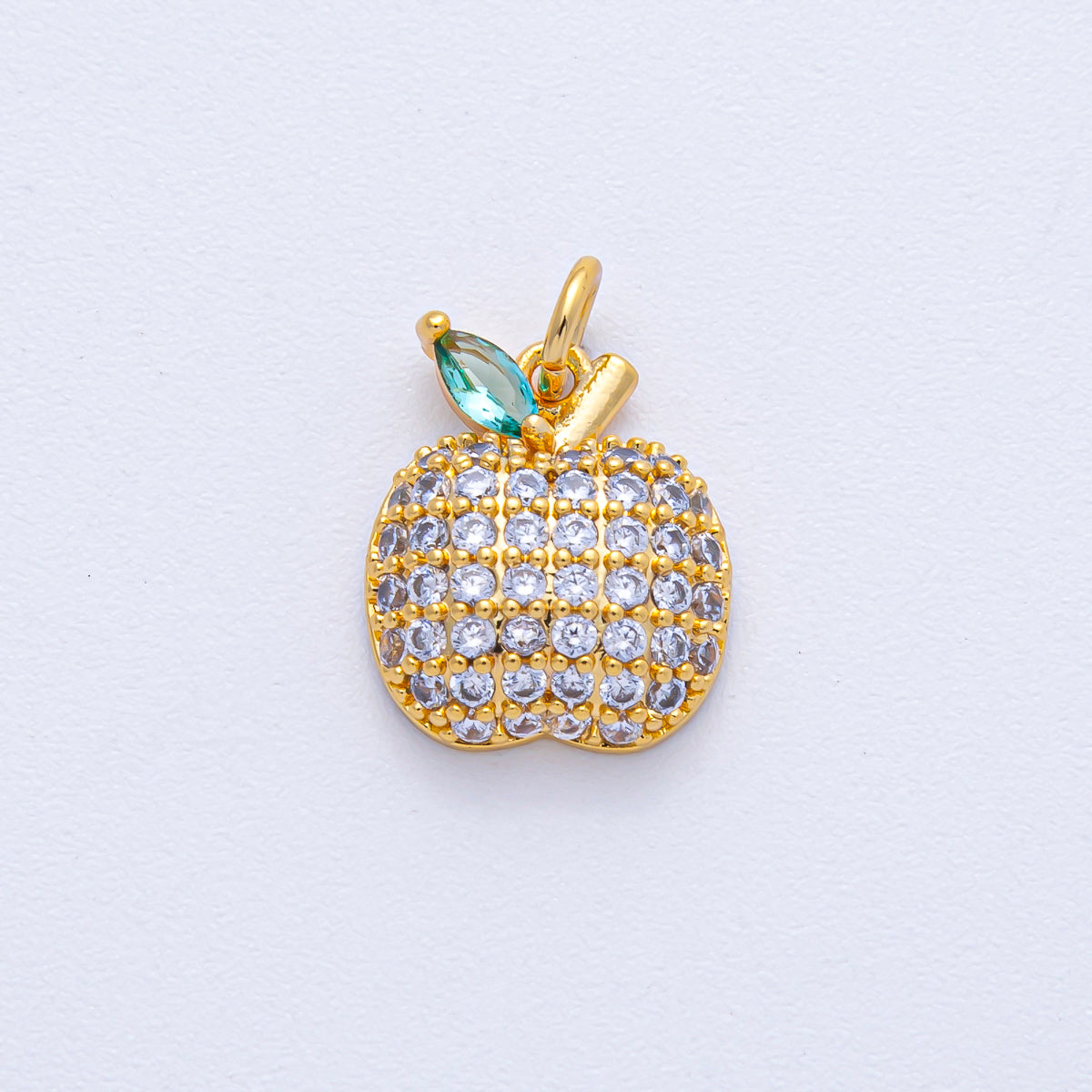 18K Gold Filled 14.5mm Apple Fruit Micro Paved CZ Charm | AK041