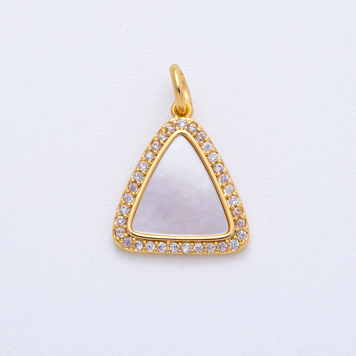 18K Gold Filled 15.5mm Shell Pearl Micro Paved CZ Triangle Charm | AK046