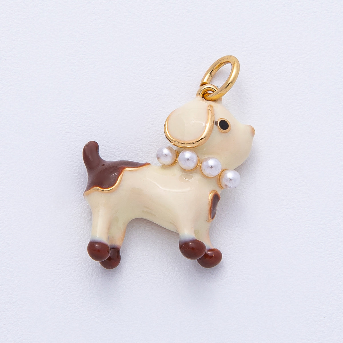 18K Gold Filled 17.5mm Shell Pearl Dog Puppy Charm | AK047