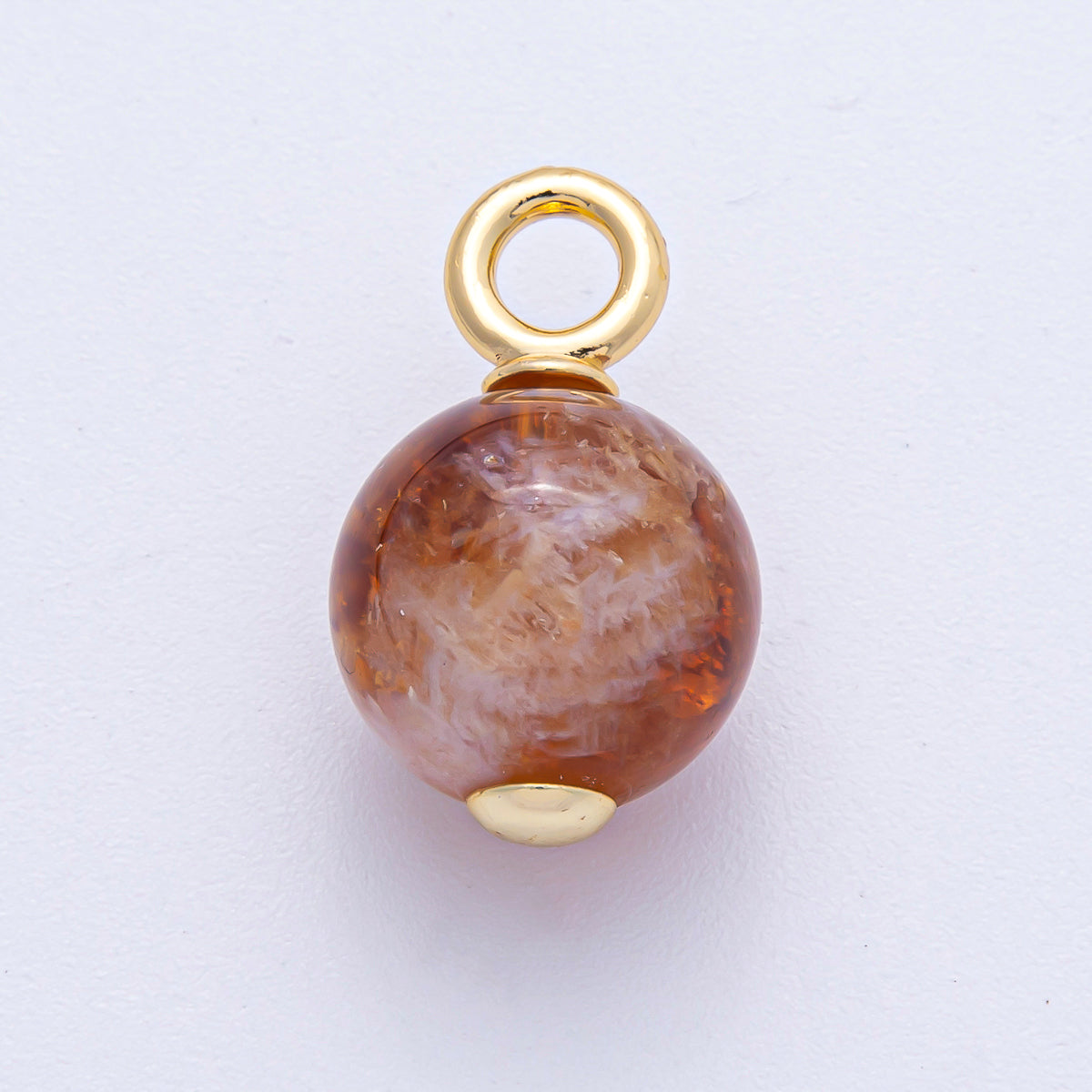 18K Gold Filled 24.5mm Citrine Round Gemstone Drop Charm | AK049