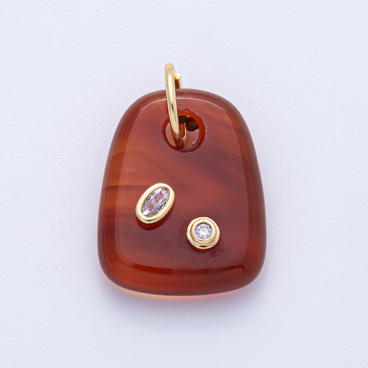 18K Gold Filled 29mm Multicolor CZ Embedded Natural Gemstone Rectangular Charm | AK055 - AK057