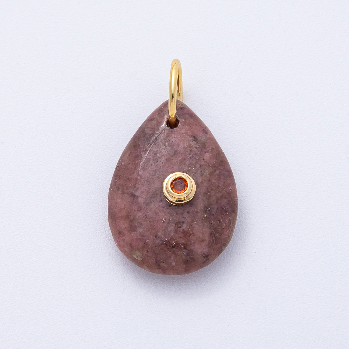 18K Gold Filled 25mm CZ Embedded Natural Gemstone Teardrop Charm | AK109 - AK112
