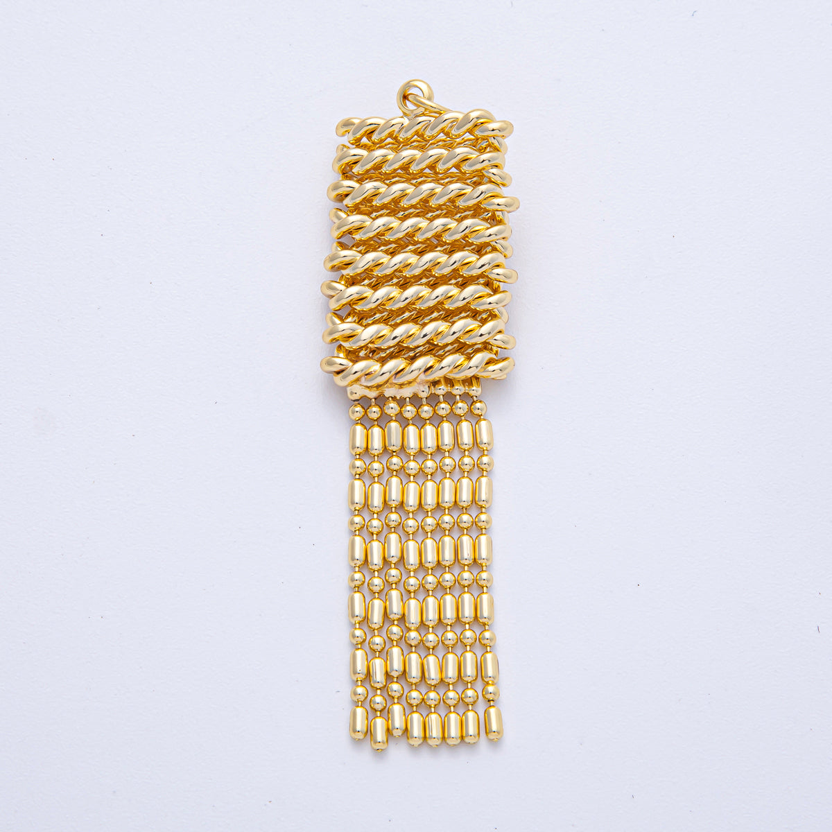 18K Gold Filled 61mm Twisted Rope Bead Tube Chain Tassel Charm | AF1438
