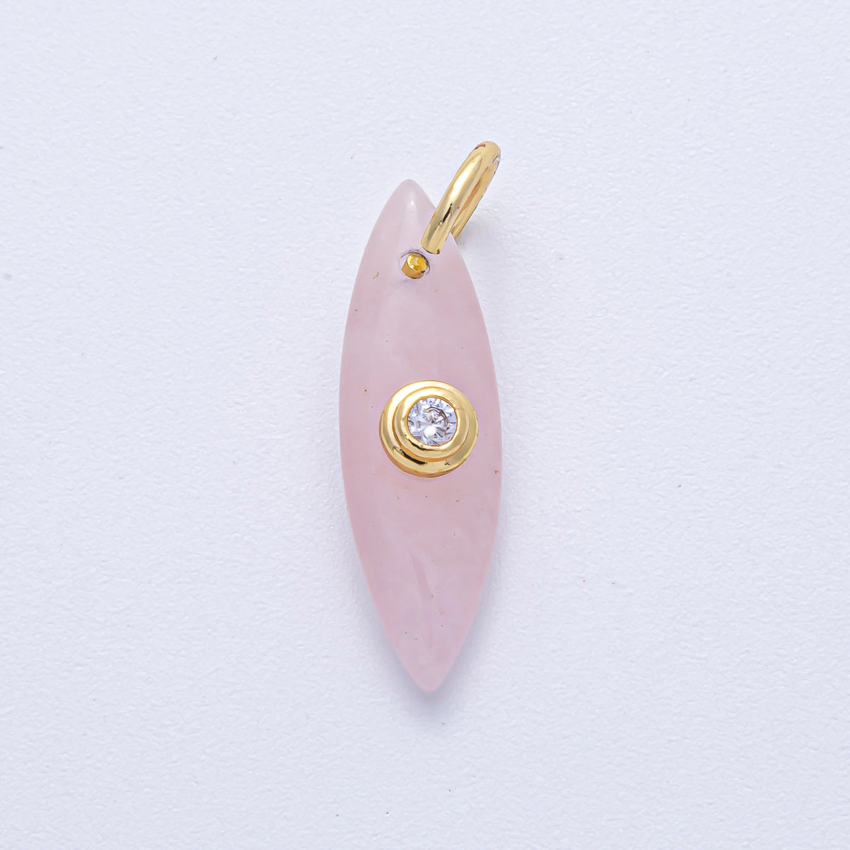 18K Gold Filled 24mm Clear CZ Embedded Tiger Eye, Rose Quartz, Turquoise, Amazonite Gemstone Navette Charm | AK127 AK128