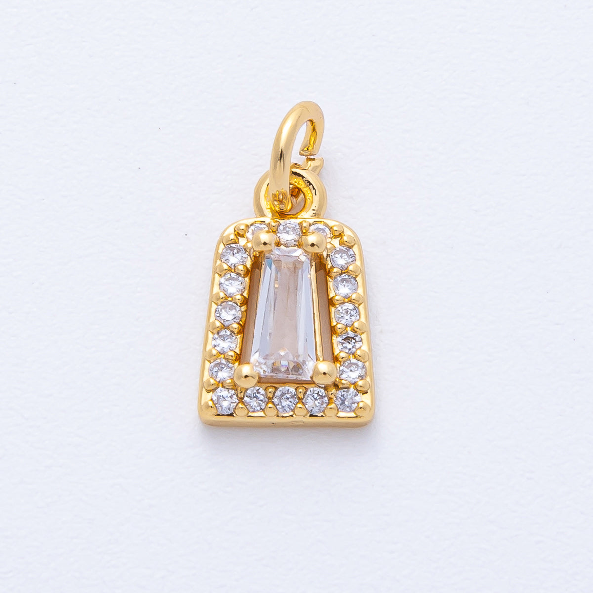 18K Gold Filled 12mm Clear Baguette Micro Paved CZ Trapezium Charm | AK158