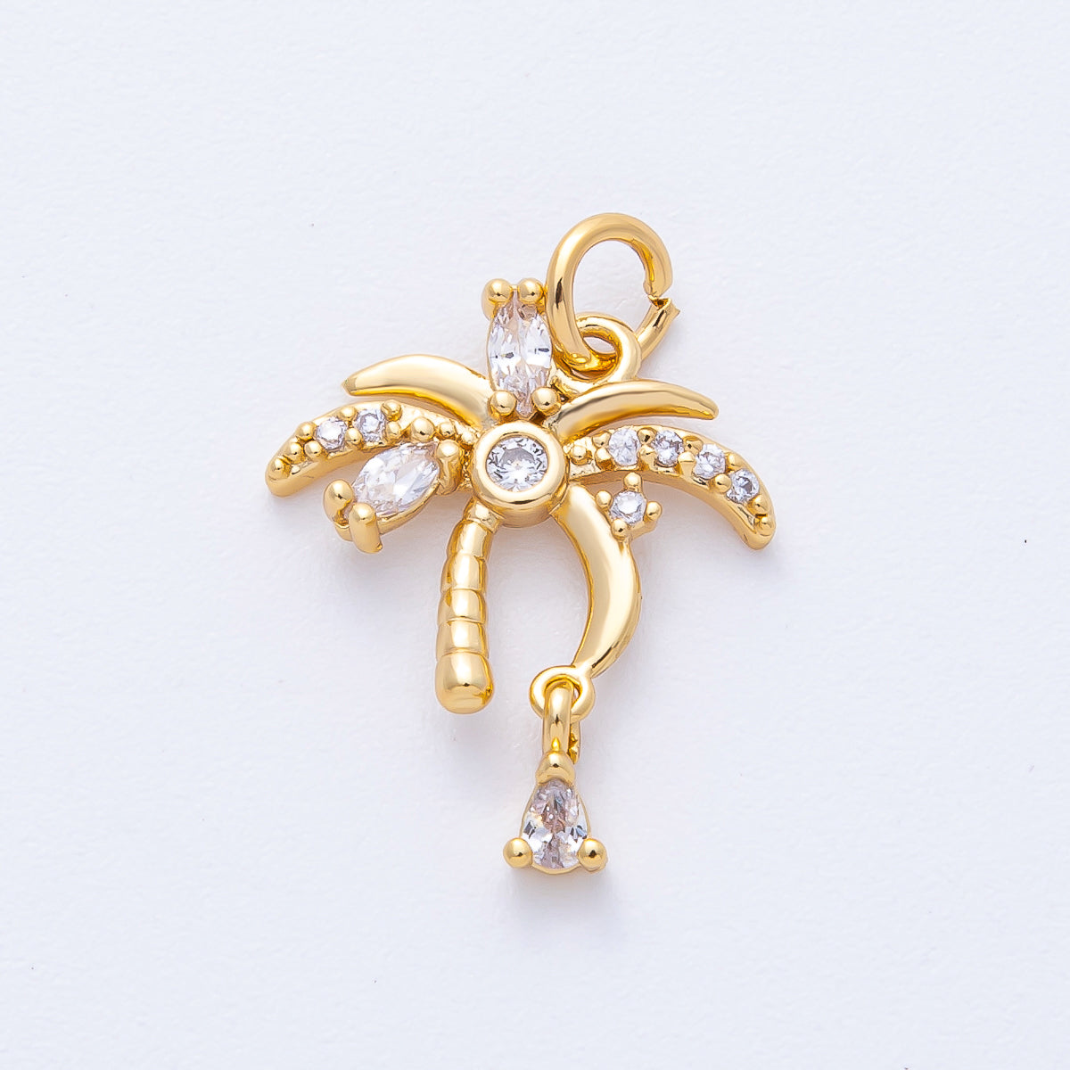 18K Gold Filled 19mm CZ Micro Paved Drop Beach Palm Tree Charm | AK160