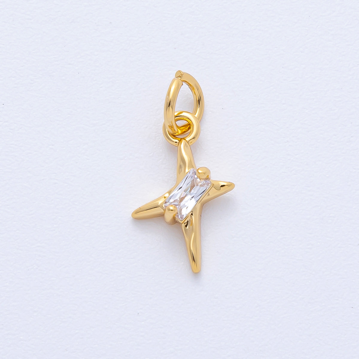 18K Gold Filled 13mm Clear CZ Baguette Celestial Star Charm | AK163