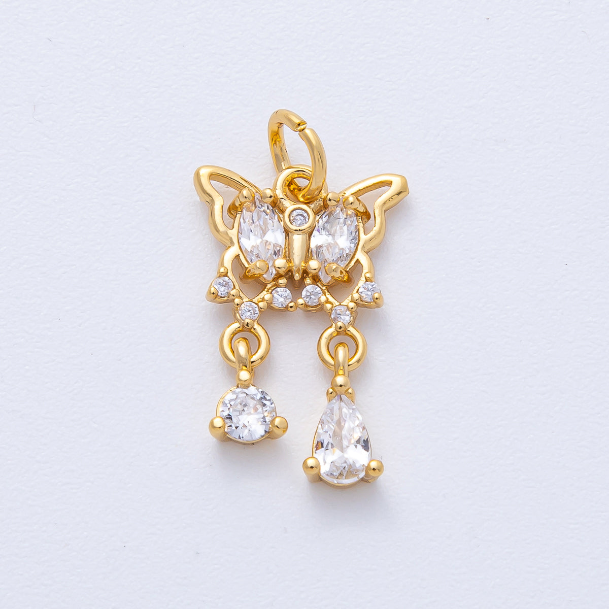 18K Gold Filled 18mm Clear CZ Drop Open Butterfly Charm | AK166
