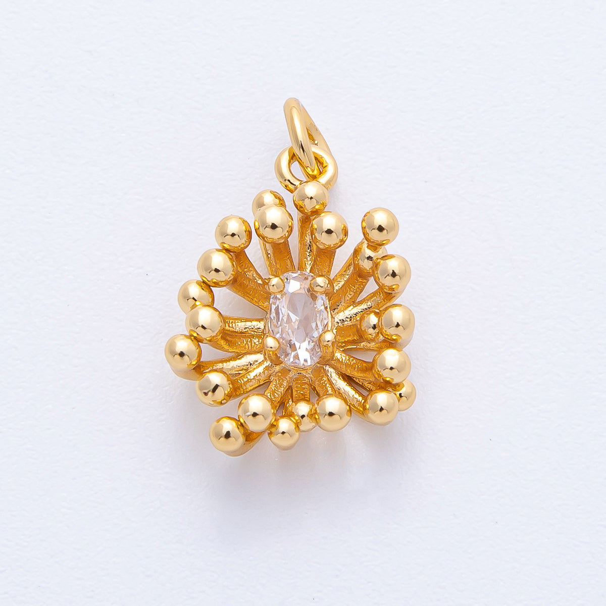 18K Gold Filled 18mm Oval CZ Blooming Beaded Bud Flower Charm | AK170