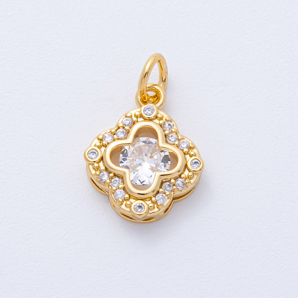 18K Gold Filled 14mm Micro Paved CZ Double Clover Charm | AK172