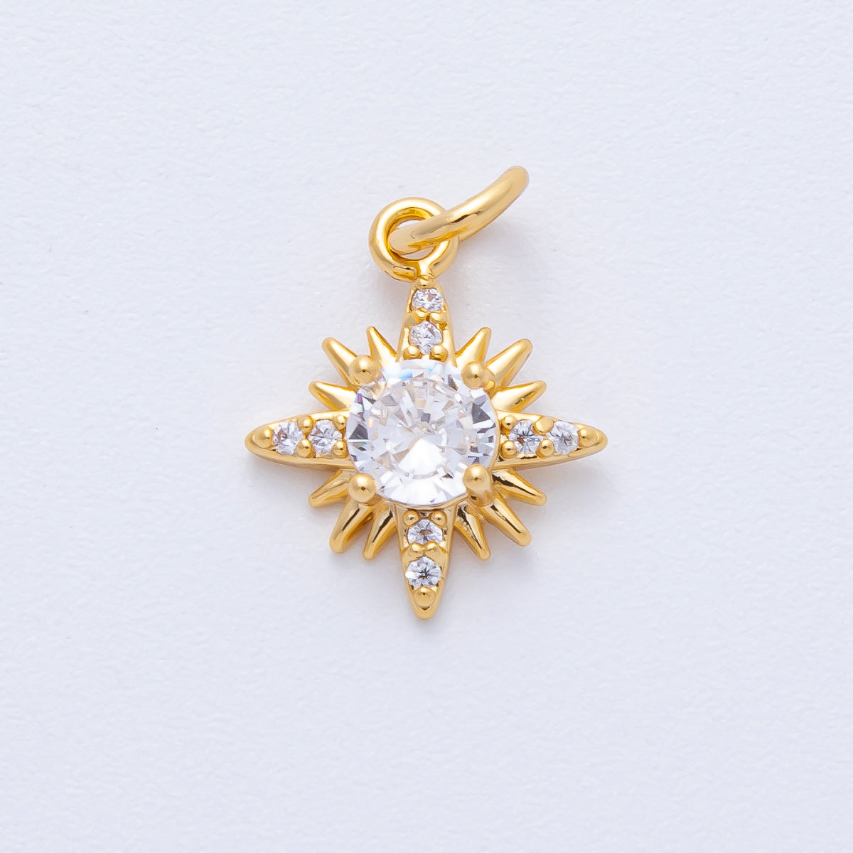 18K Gold Filled 14mm Clear Micro Paved CZ Compass Celestial Starburst Charm | AK173