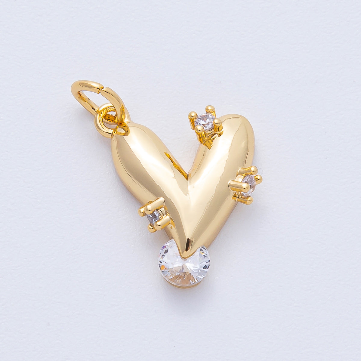 18K Gold Filled 15mm Clear CZ Cluster Chubby Heart Charm | AK175