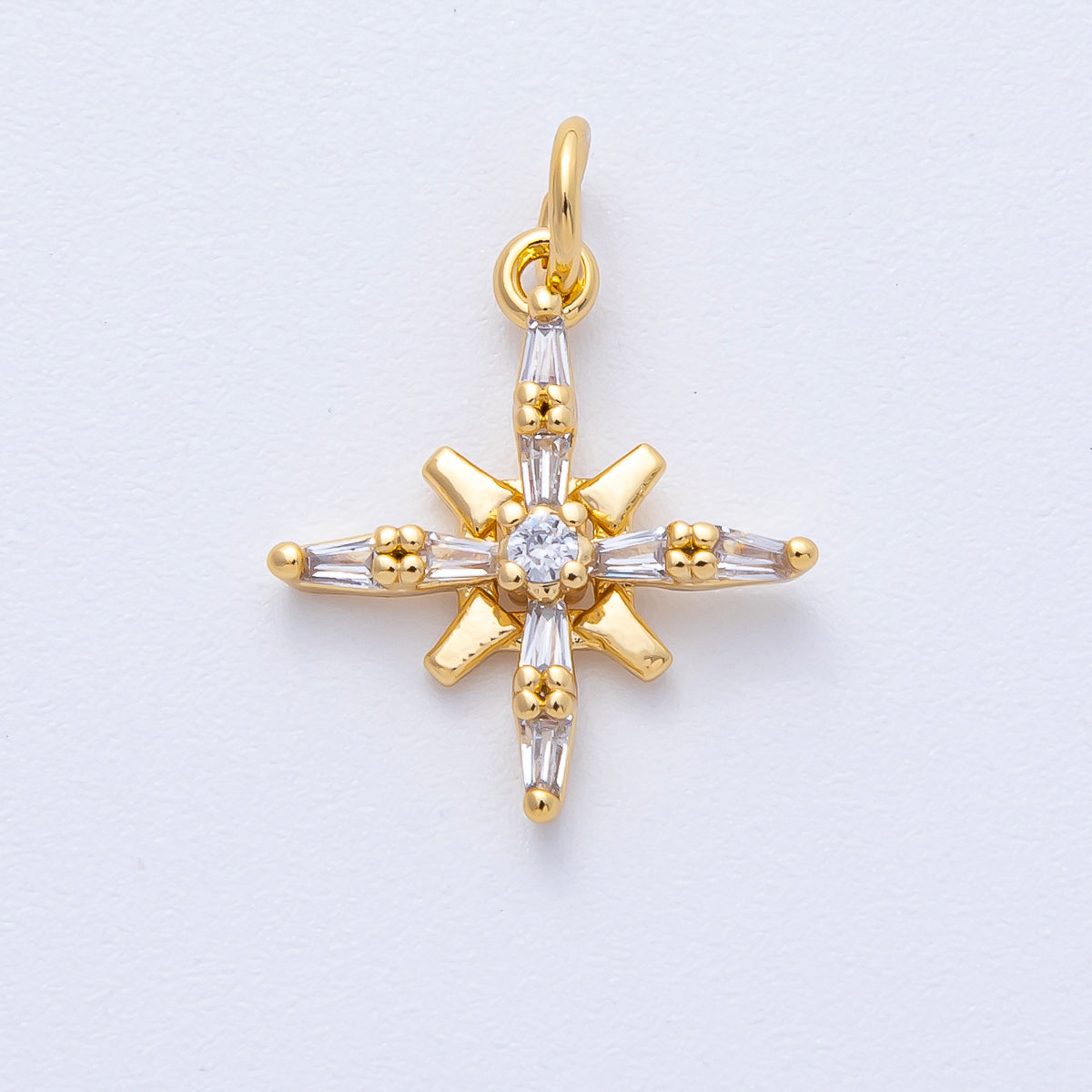 18K Gold Filled 18mm Clear Baguette CZ Compass North Star Charm | AK177