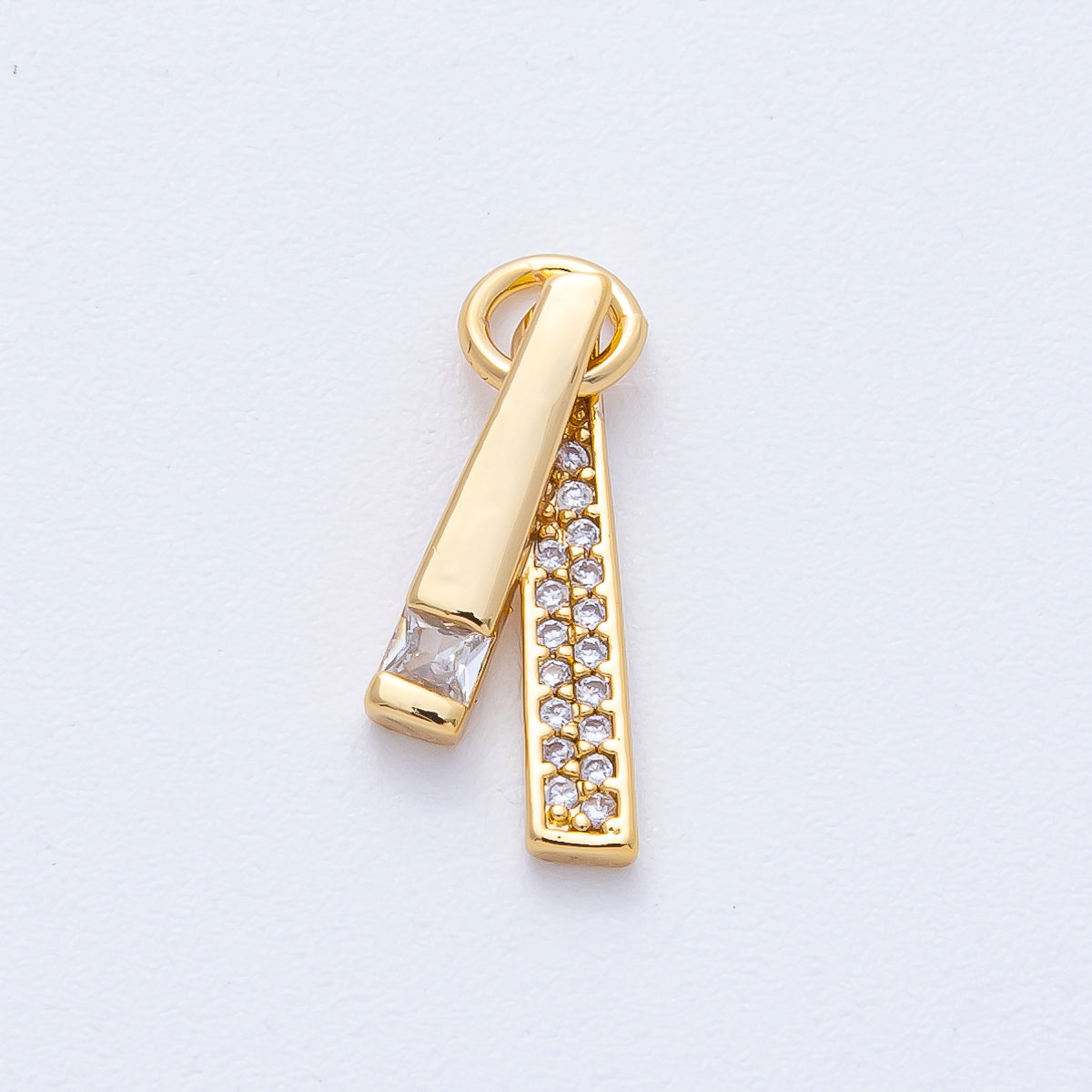 18K Gold Filled 16mm Clear Micro Paved CZ Zipper Pull Ribbon Tie Bar Minimalist Charm | AK183