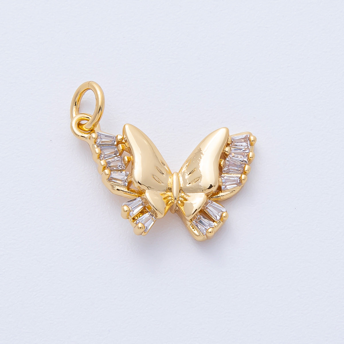 18K Gold Filled 18mm Clear Baguette CZ Butterfly Mariposa Wings Animal Charm | AK185
