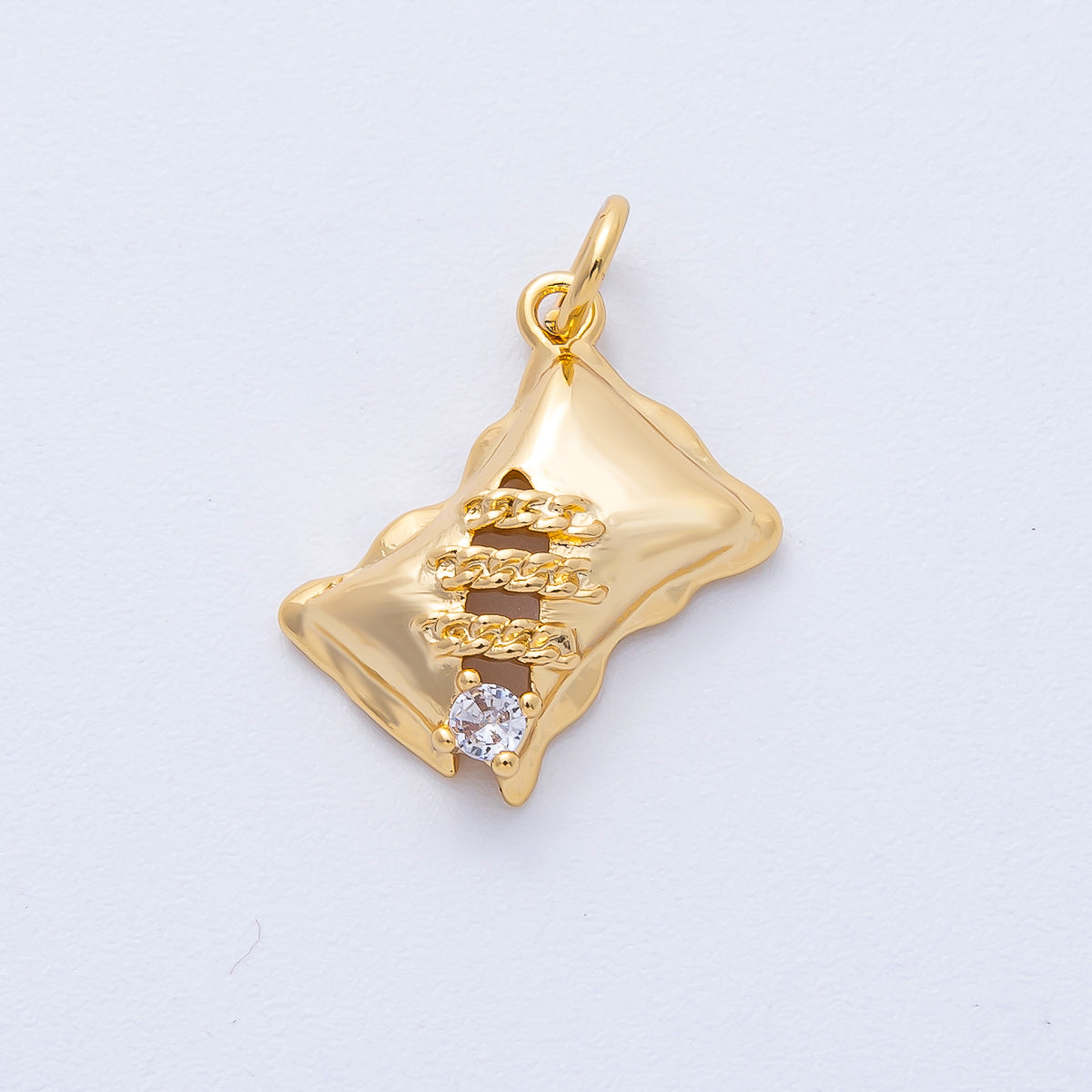 18K Gold Filled 16mm Clear CZ Quilted Puffy Pillow Charm | AK186