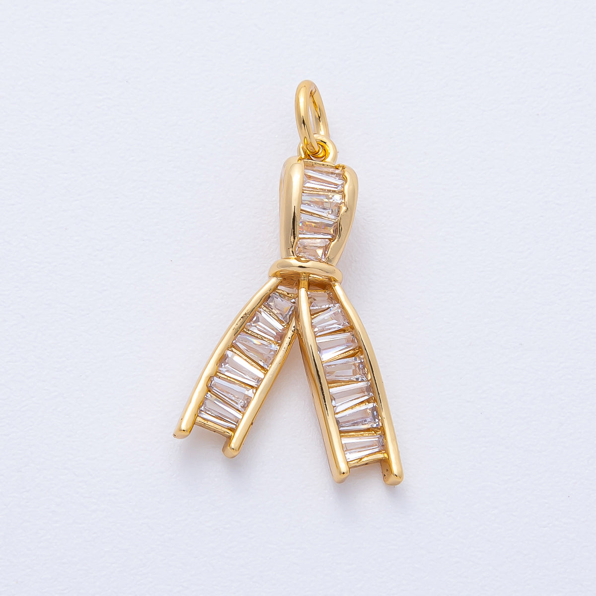 18K Gold Filled 21mm Clear Baguette CZ Ribbon Knot Charm | AK189