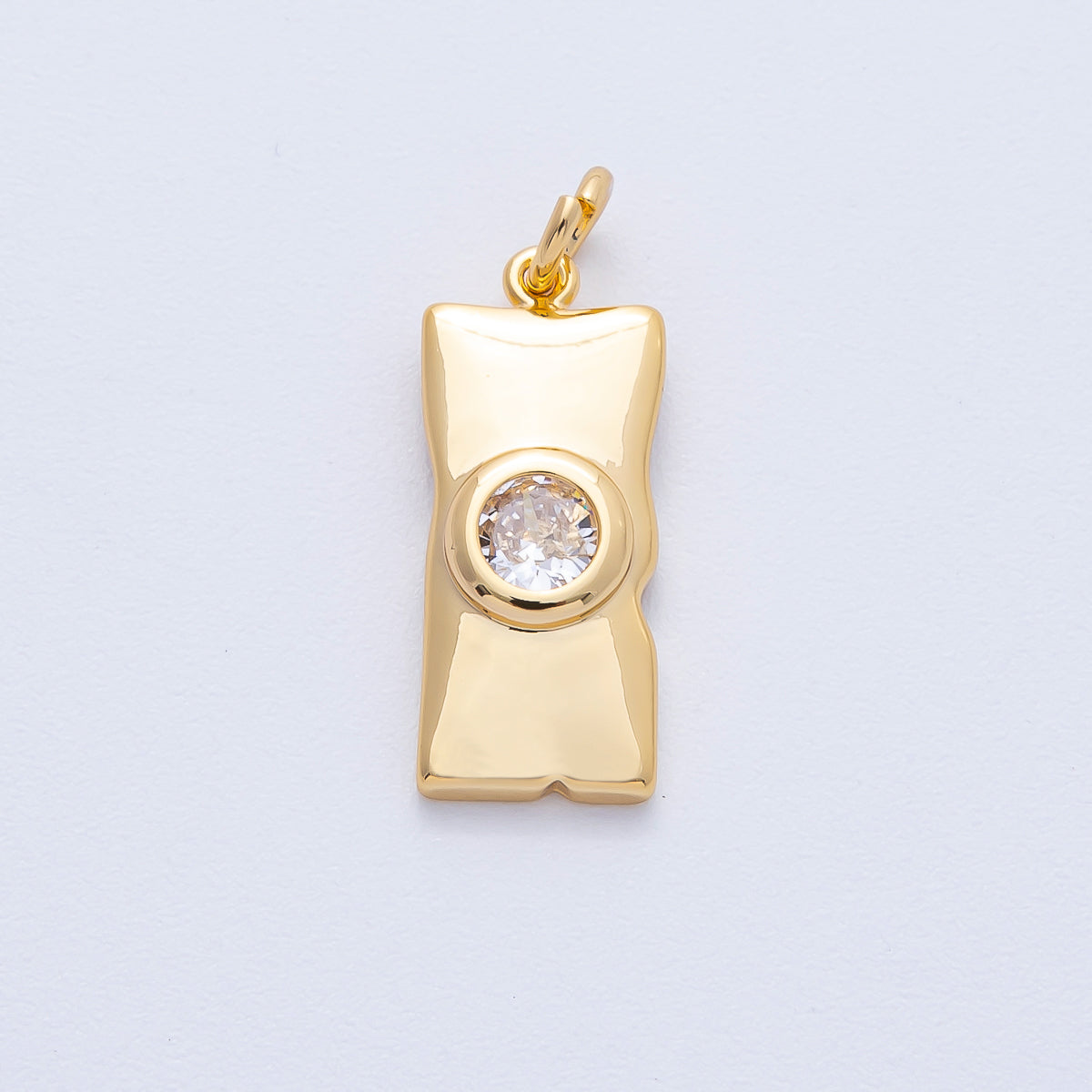 18K Gold Filled 21mm Clear Round CZ Plain Rectangular Charm | AK192