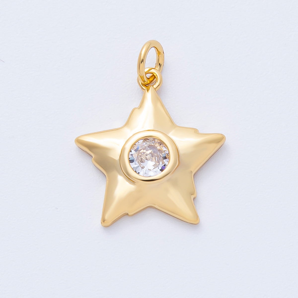 18K Gold Filled 18mm Clear Round CZ Geometric Celestial Star Charm | AK193